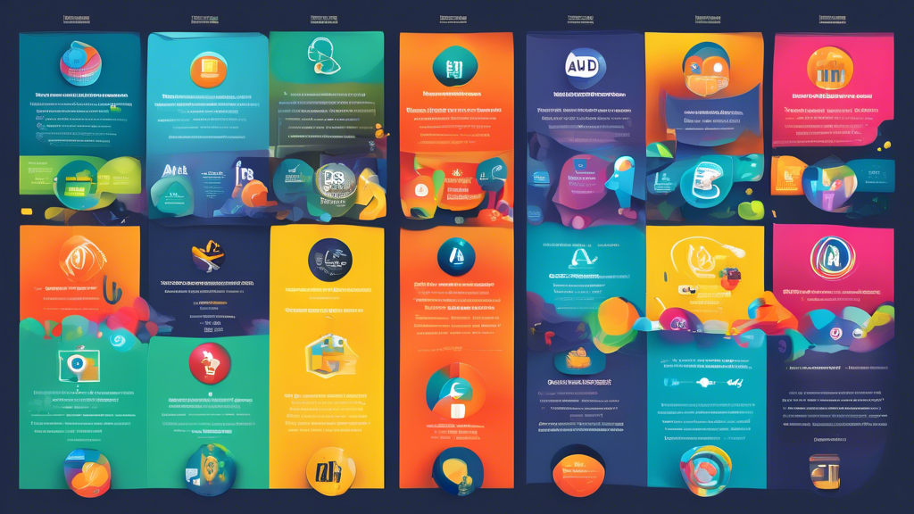 Create an informative infographic that visually represents the top 10 best ad networks for publishers in 2023. Include each ad network's logo, key features, and benefits in a colorful and engaging layout. Incorporate elements like a digital publishing theme, charts, and graphics that symbolize online advertising success.