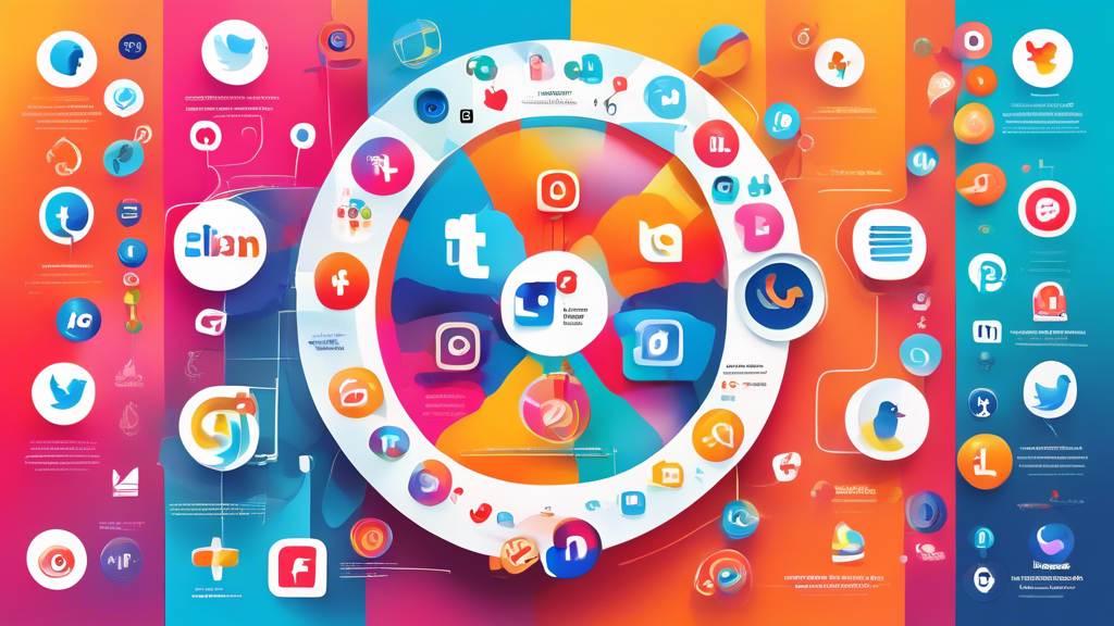 Create an infographic-style image showcasing the top social media advertising platforms for effective marketing, featuring icons and logos of platforms like Facebook, Instagram, TikTok, Twitter, and LinkedIn. Include visual elements like graphs, charts, and statistics to represent their effectiveness and audience reach. Incorporate a vibrant color palette to make it visually appealing and engaging.
