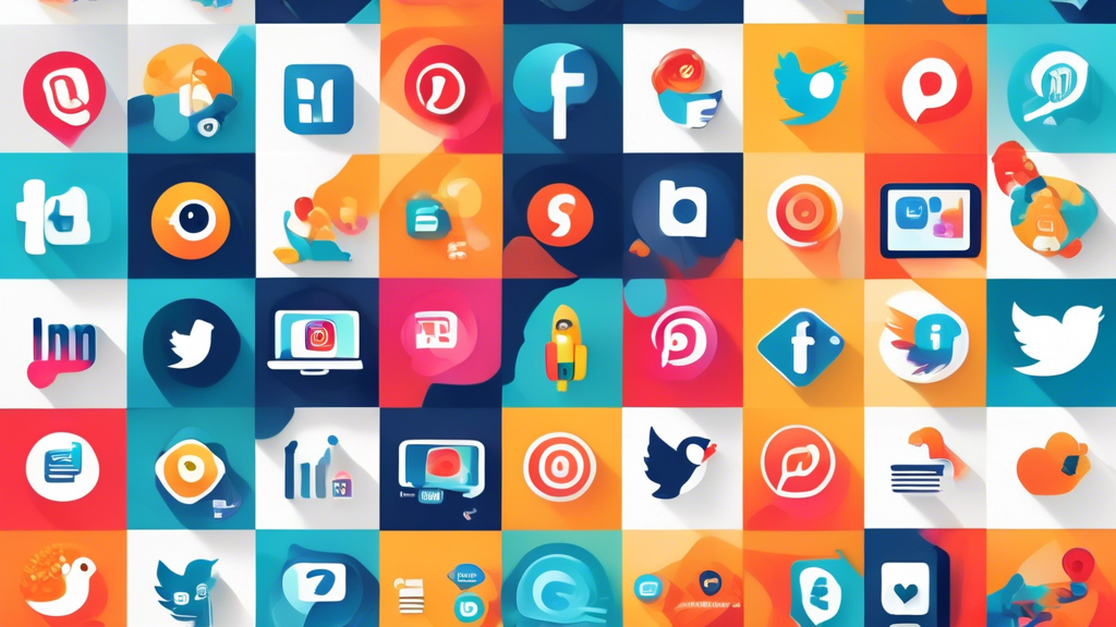 Create an infographic-style illustration showcasing the top social media platforms for business advertising. Include logos of platforms like Facebook, Instagram, Twitter, LinkedIn, and TikTok, arranged in a visually appealing layout. Each platform should have a brief description of its unique advertising features and target audience. Use vibrant colors and engaging graphics to represent the digital marketing theme.