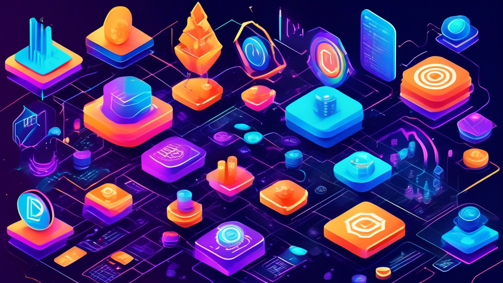 Create an intricate digital illustration showcasing the DeFi (Decentralized Finance) ecosystem within the cryptocurrency space. Highlight various key elements such as decentralized exchanges (DEXs), lending platforms, yield farming, and liquidity pools. Include visuals of cryptocurrencies like Bitcoin and Ethereum, smart contract symbols, and blockchain networks connecting these components. Use a futuristic theme with vibrant colors to represent innovation and technology in finance.